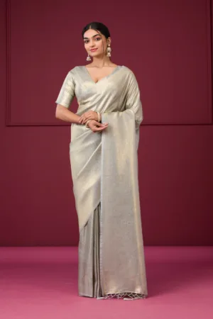 Grey Zariwork Art Silk Saree