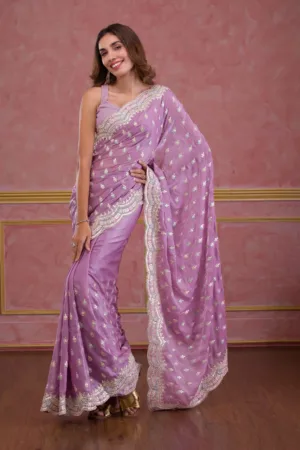 Lavender Gotapatti Organza Designer Saree