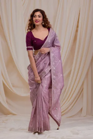 Lavender Gotapatti Tissue Saree