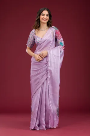 Lavender Printed Tissue Saree