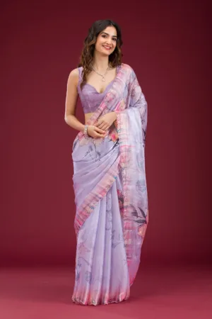 Lavender Printed Tissue Saree