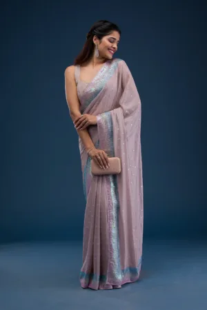 Lavender Sequins Shimmer Georgette Saree