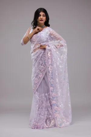 Lavender Sequins Tissue Saree