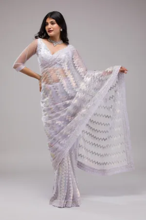 Lavender Sequins Net Saree