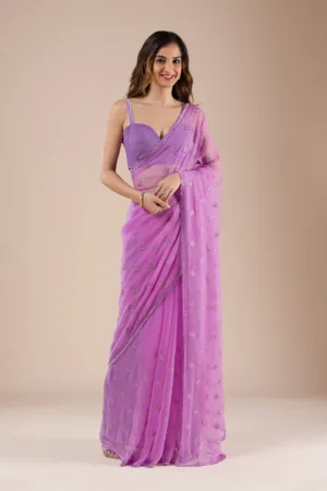 Lavender Stonework Chiffon Saree