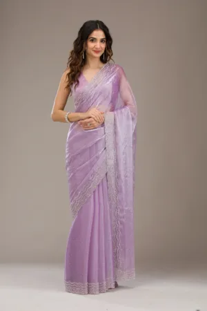 Lavender Stonework Chiffon Saree