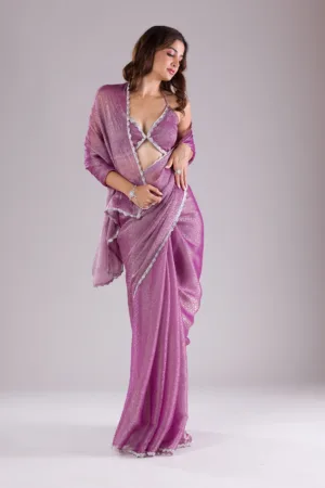 Lavender Stonework Jimmy Choo Organza Saree