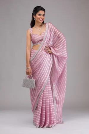 Lavender Stonework Semi Crepe Saree