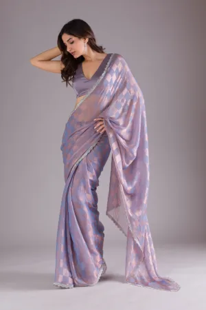 Lavender Stonework Semi Crepe Saree