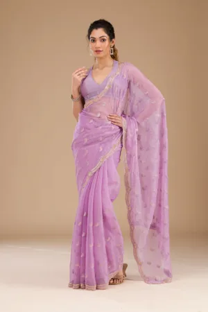 Lavender Stonework Tissue Saree