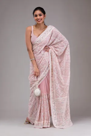 Lavender Threadwork Georgette Saree