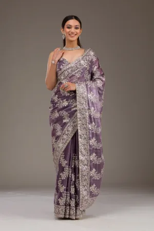 Lavender Threadwork Tissue Saree