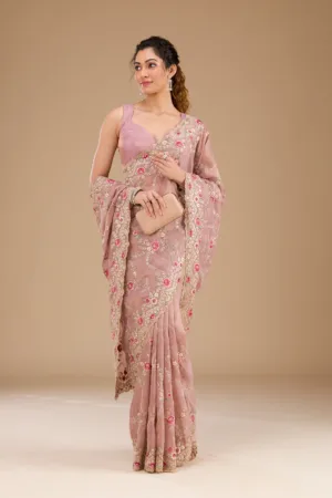 Lavender Threadwork Tissue Saree