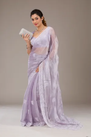Lavender Threadwork Tissue Saree