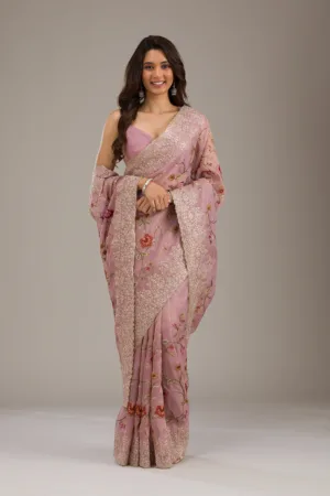 Lavender Threadwork Tissue Saree
