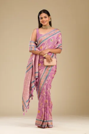 Lavender Zariwork Banarasi Silk Saree