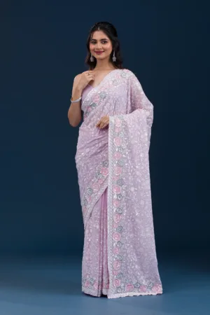 Lavender Zariwork Georgette Saree
