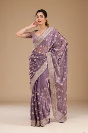 Lavender Zariwork Tissue Saree