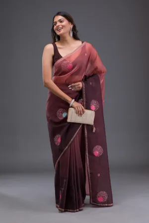 Light Brown Swarovski Satin Saree