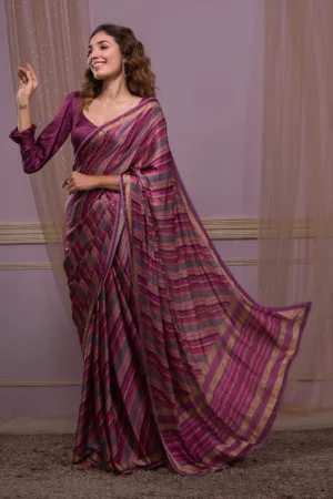 Magenta Pink Printed Semi Crepe Designer Saree