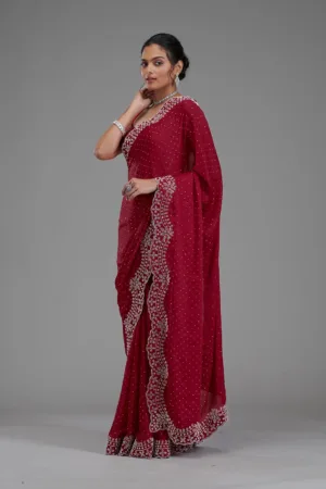 Maroon Swarovski Satin Saree