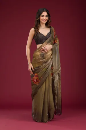 Mehendi Printed Tissue Saree