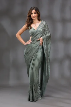 Mehendi Swarovski Crepe Saree
