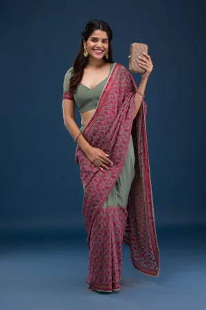 Mehendi Threadwork Georgette Saree