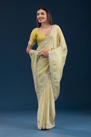 Mustard Printed Georgette Saree