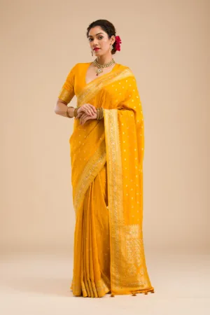 Mustard Zariwork Banarasi Silk Saree