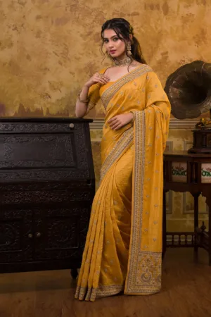 Mustard Zari Work Raw Silk Saree