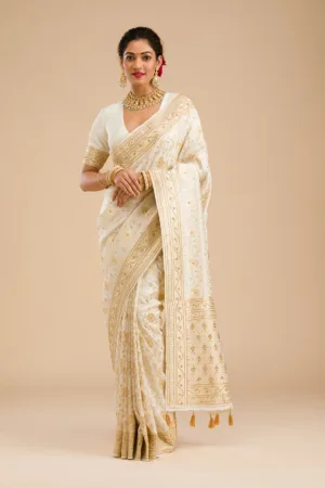 Off White Zariwork Banarasi Silk Saree