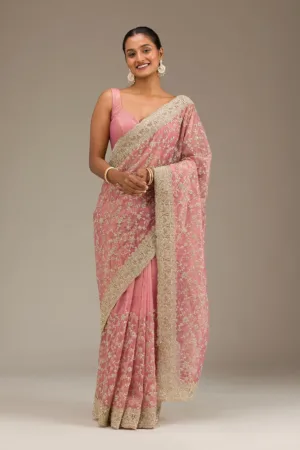Onion Pink Sequins Tissue Saree