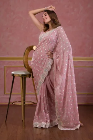 Onion Pink Gotapatti Organza Designer Saree