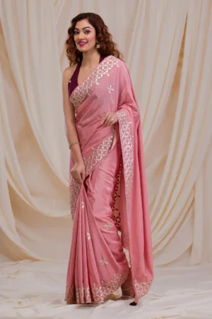Onion Pink Gotapatti Semi Crepe Saree