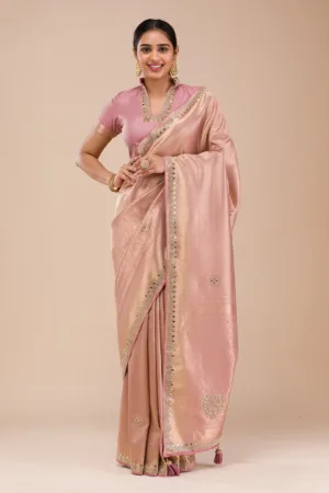 Onion Pink Mirrorwork Silk Saree
