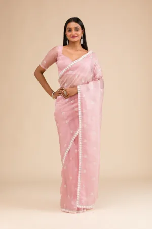 Onion Pink Zariwork Tissue Saree