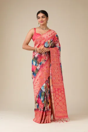 Orange Printed Tissue Saree