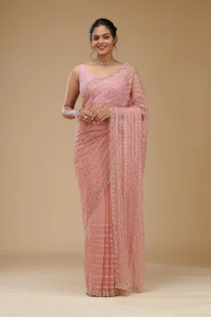 Peach Cutdana Chiffon Saree