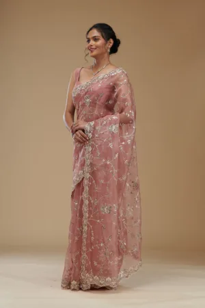 Peach Gotapatti Tissue Saree