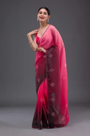 Peach Swarovski Satin Saree
