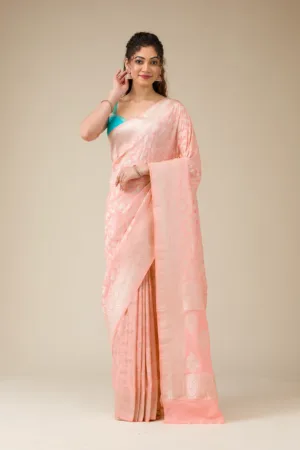 Peach Zariwork Art Silk Saree