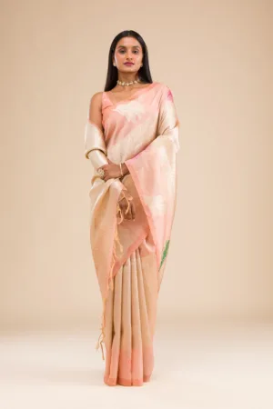 Peach Zariwork Soft Silk Saree