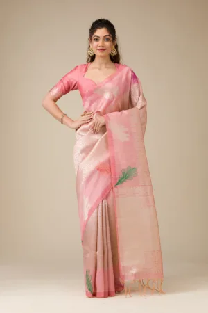 Pink Silver Zariwork Art Silk Saree