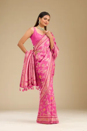 Pink Zariwork Banarasi Silk Saree