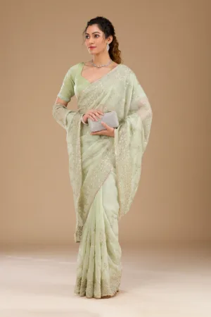 Pista Green Gotapatti Tissue Saree