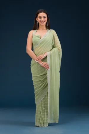 Pista Green Stonework Georgette Sare