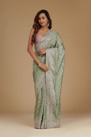 Pista Green Zariwork Silk Saree