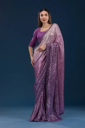 Purple Sequins Georgette Saree