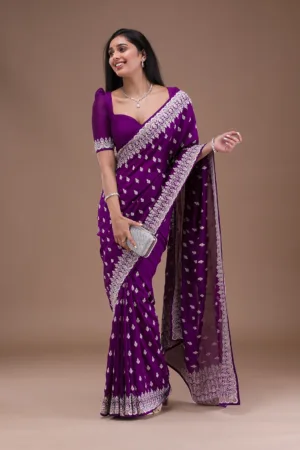 Purple Silver Zariwork Raw Silk Saree